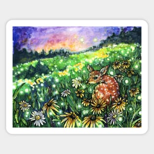 Fawn, Flowers, and Fireflies Sticker